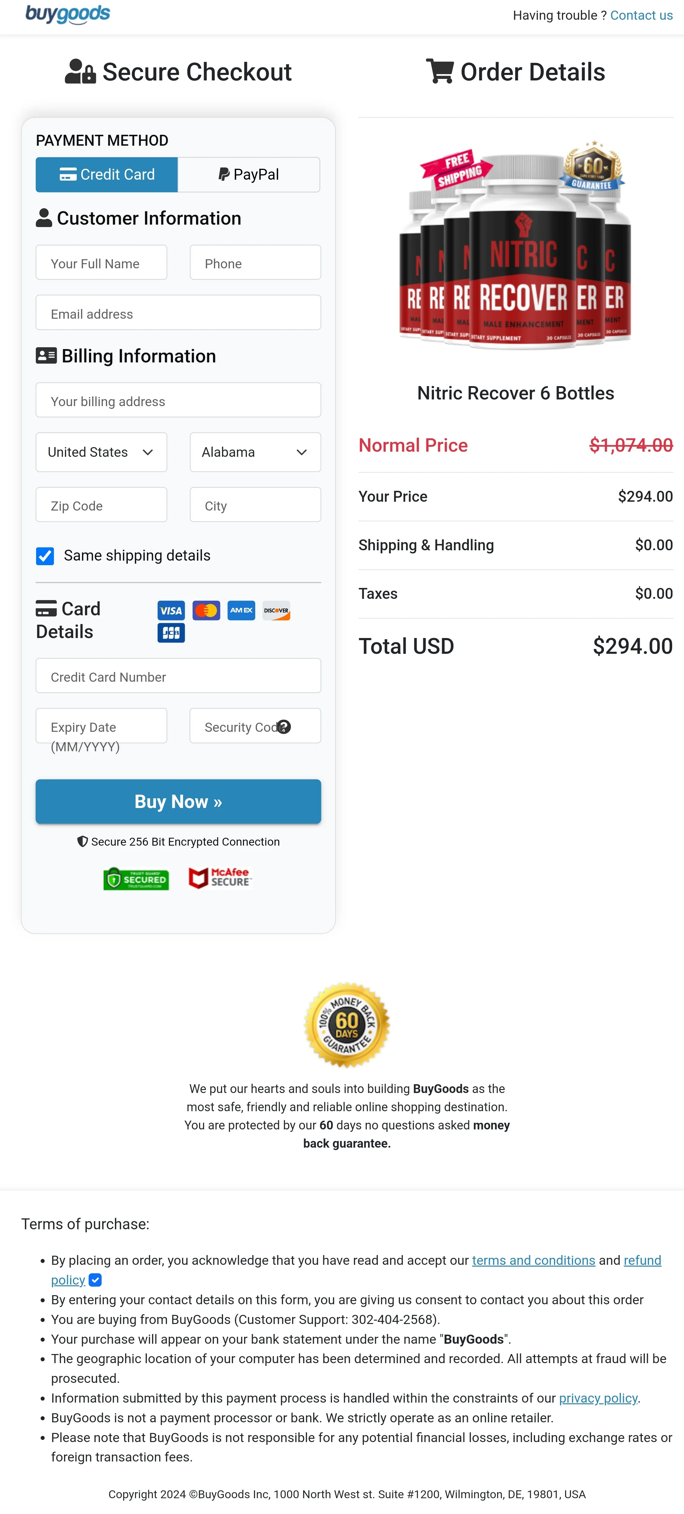 Nitric Recover order form